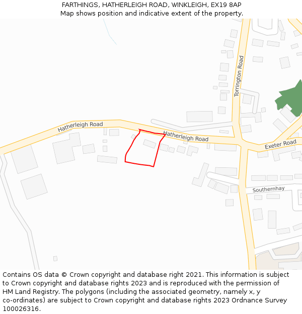 FARTHINGS, HATHERLEIGH ROAD, WINKLEIGH, EX19 8AP: Location map and indicative extent of plot
