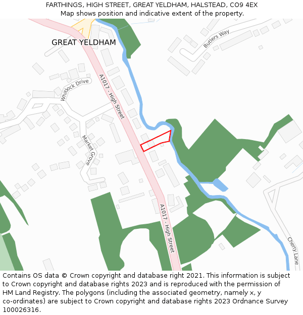 FARTHINGS, HIGH STREET, GREAT YELDHAM, HALSTEAD, CO9 4EX: Location map and indicative extent of plot