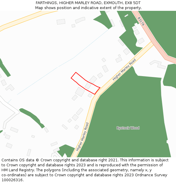 FARTHINGS, HIGHER MARLEY ROAD, EXMOUTH, EX8 5DT: Location map and indicative extent of plot