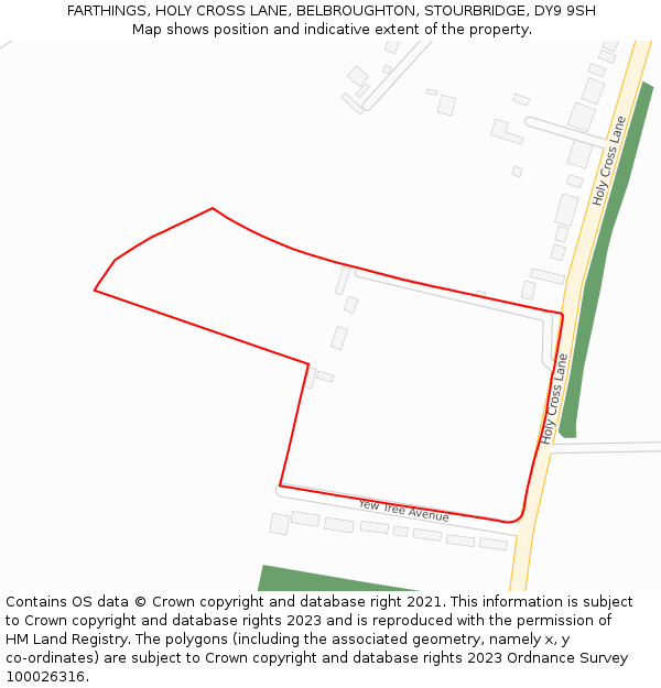 FARTHINGS, HOLY CROSS LANE, BELBROUGHTON, STOURBRIDGE, DY9 9SH: Location map and indicative extent of plot