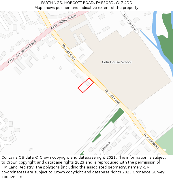 FARTHINGS, HORCOTT ROAD, FAIRFORD, GL7 4DD: Location map and indicative extent of plot