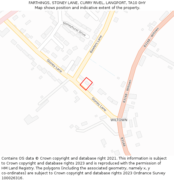 FARTHINGS, STONEY LANE, CURRY RIVEL, LANGPORT, TA10 0HY: Location map and indicative extent of plot