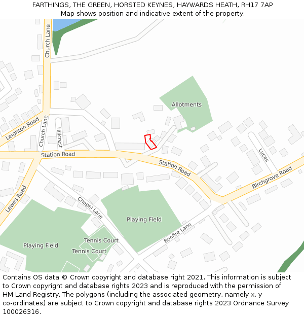 FARTHINGS, THE GREEN, HORSTED KEYNES, HAYWARDS HEATH, RH17 7AP: Location map and indicative extent of plot