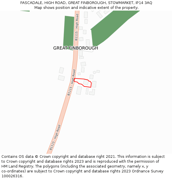 FASCADALE, HIGH ROAD, GREAT FINBOROUGH, STOWMARKET, IP14 3AQ: Location map and indicative extent of plot
