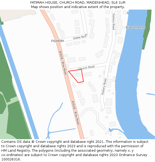 FATIMAH HOUSE, CHURCH ROAD, MAIDENHEAD, SL6 1UR: Location map and indicative extent of plot