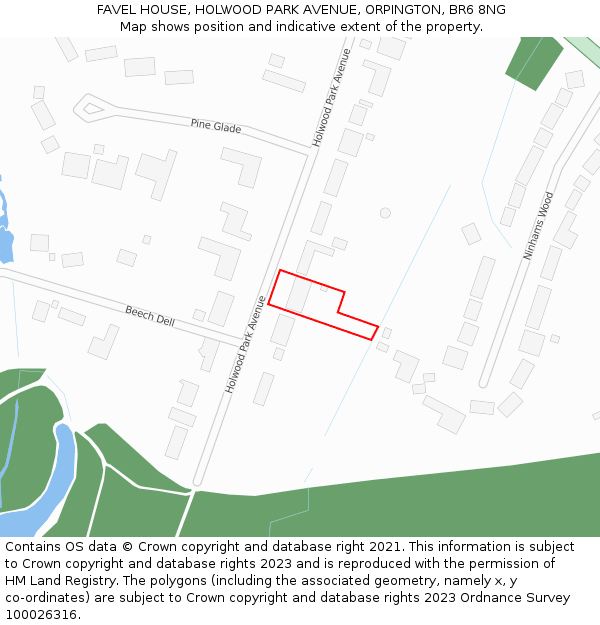 FAVEL HOUSE, HOLWOOD PARK AVENUE, ORPINGTON, BR6 8NG: Location map and indicative extent of plot