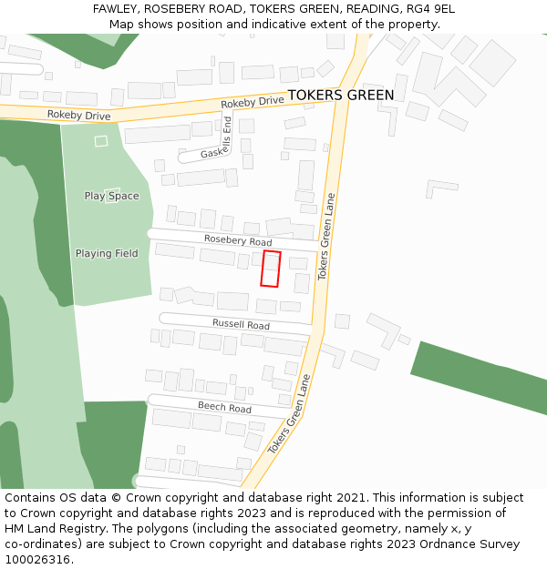 FAWLEY, ROSEBERY ROAD, TOKERS GREEN, READING, RG4 9EL: Location map and indicative extent of plot
