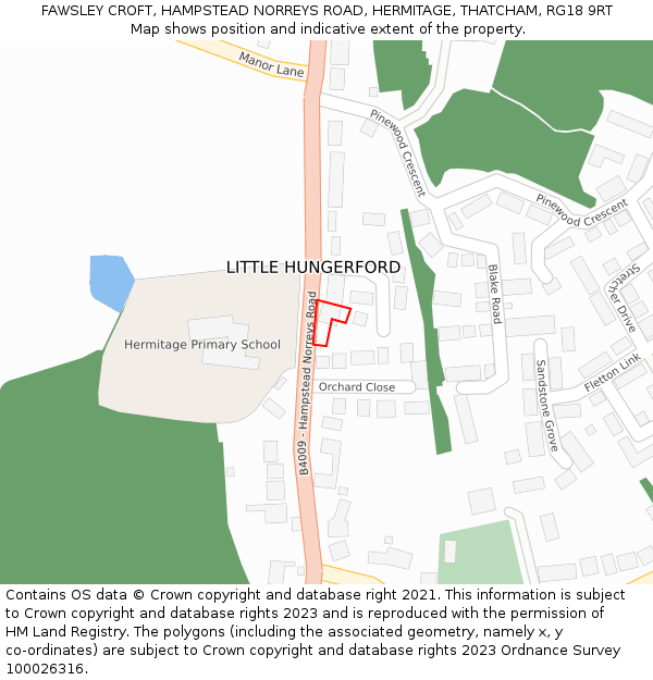 FAWSLEY CROFT, HAMPSTEAD NORREYS ROAD, HERMITAGE, THATCHAM, RG18 9RT: Location map and indicative extent of plot