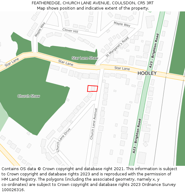 FEATHEREDGE, CHURCH LANE AVENUE, COULSDON, CR5 3RT: Location map and indicative extent of plot