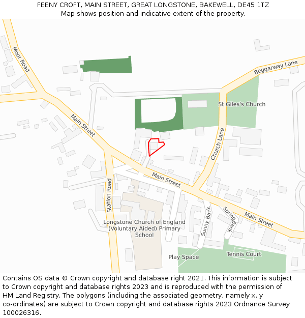 FEENY CROFT, MAIN STREET, GREAT LONGSTONE, BAKEWELL, DE45 1TZ: Location map and indicative extent of plot