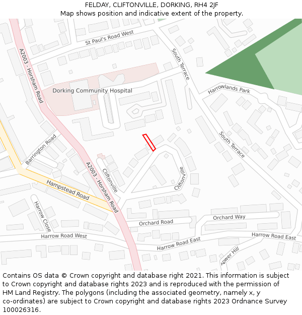 FELDAY, CLIFTONVILLE, DORKING, RH4 2JF: Location map and indicative extent of plot