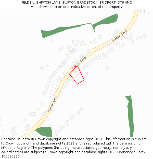 FELDEN, SHIPTON LANE, BURTON BRADSTOCK, BRIDPORT, DT6 4NQ: Location map and indicative extent of plot