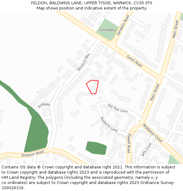 FELDON, BALDWINS LANE, UPPER TYSOE, WARWICK, CV35 0TX: Location map and indicative extent of plot