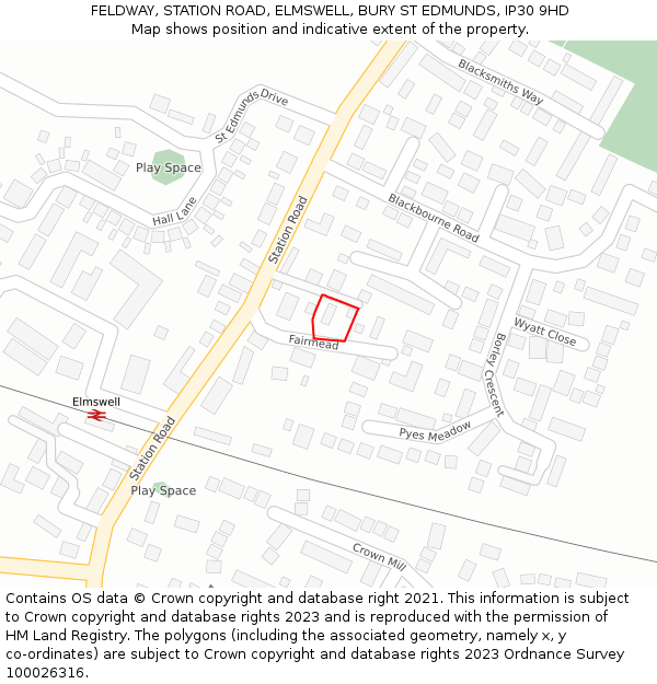 FELDWAY, STATION ROAD, ELMSWELL, BURY ST EDMUNDS, IP30 9HD: Location map and indicative extent of plot
