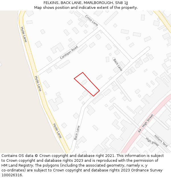 FELKINS, BACK LANE, MARLBOROUGH, SN8 1JJ: Location map and indicative extent of plot
