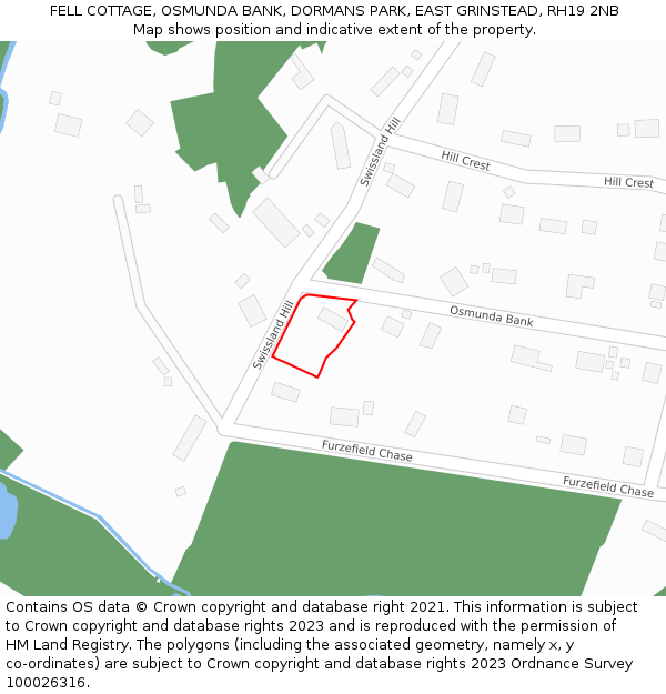 FELL COTTAGE, OSMUNDA BANK, DORMANS PARK, EAST GRINSTEAD, RH19 2NB: Location map and indicative extent of plot