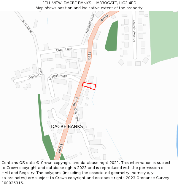 FELL VIEW, DACRE BANKS, HARROGATE, HG3 4ED: Location map and indicative extent of plot