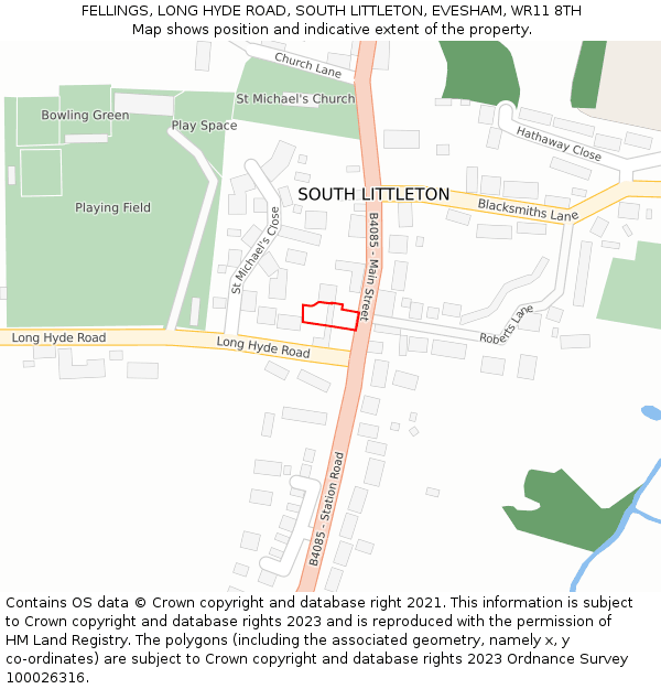 FELLINGS, LONG HYDE ROAD, SOUTH LITTLETON, EVESHAM, WR11 8TH: Location map and indicative extent of plot