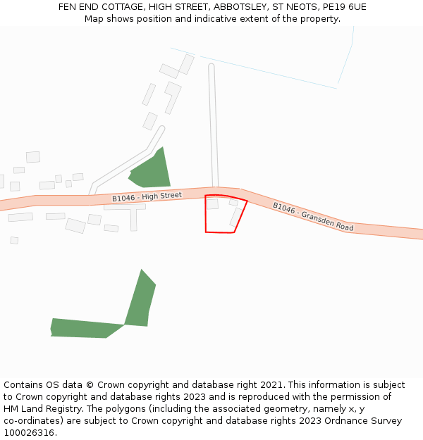 FEN END COTTAGE, HIGH STREET, ABBOTSLEY, ST NEOTS, PE19 6UE: Location map and indicative extent of plot