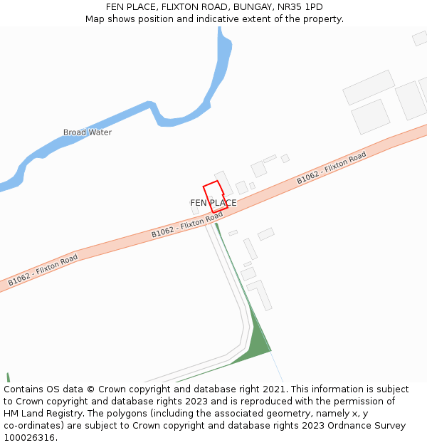 FEN PLACE, FLIXTON ROAD, BUNGAY, NR35 1PD: Location map and indicative extent of plot
