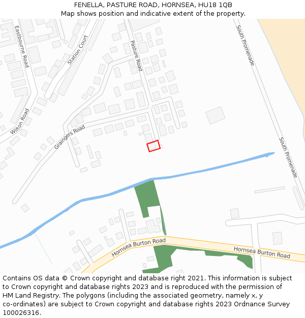 FENELLA, PASTURE ROAD, HORNSEA, HU18 1QB: Location map and indicative extent of plot
