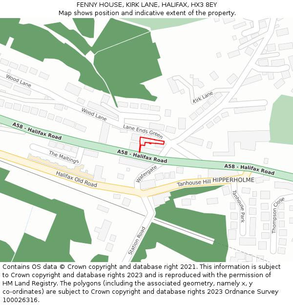 FENNY HOUSE, KIRK LANE, HALIFAX, HX3 8EY: Location map and indicative extent of plot