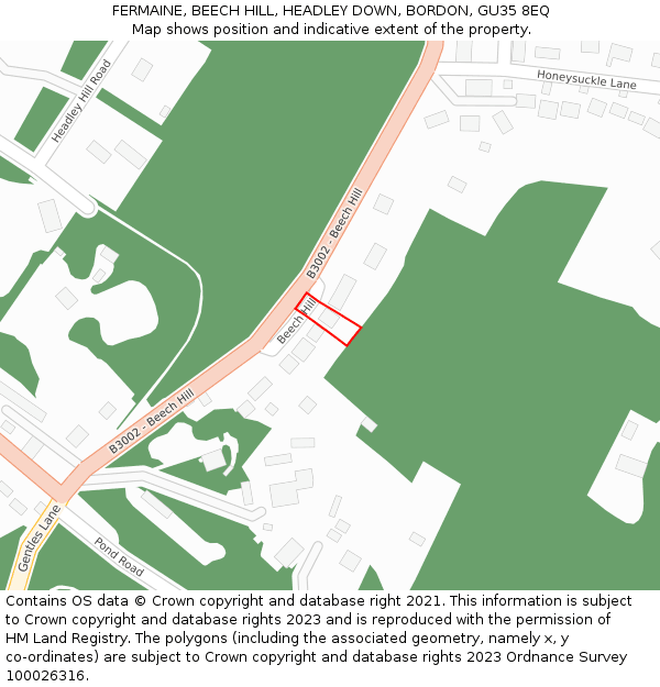 FERMAINE, BEECH HILL, HEADLEY DOWN, BORDON, GU35 8EQ: Location map and indicative extent of plot