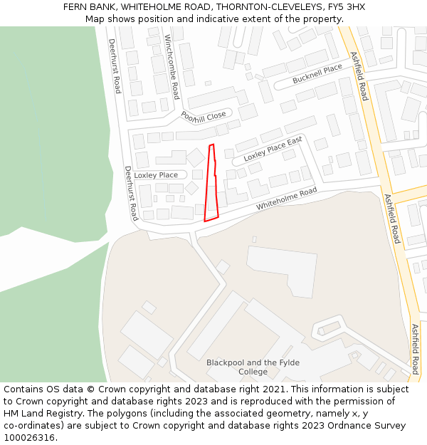 FERN BANK, WHITEHOLME ROAD, THORNTON-CLEVELEYS, FY5 3HX: Location map and indicative extent of plot