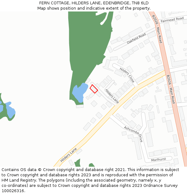 FERN COTTAGE, HILDERS LANE, EDENBRIDGE, TN8 6LD: Location map and indicative extent of plot