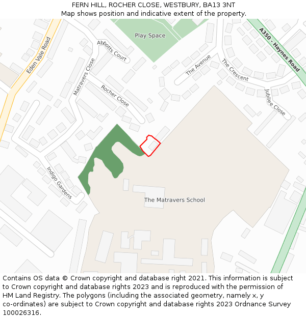 FERN HILL, ROCHER CLOSE, WESTBURY, BA13 3NT: Location map and indicative extent of plot