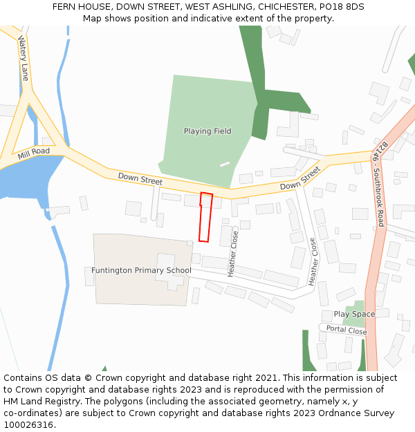 FERN HOUSE, DOWN STREET, WEST ASHLING, CHICHESTER, PO18 8DS: Location map and indicative extent of plot