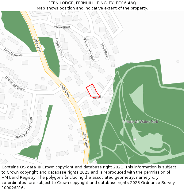 FERN LODGE, FERNHILL, BINGLEY, BD16 4AQ: Location map and indicative extent of plot