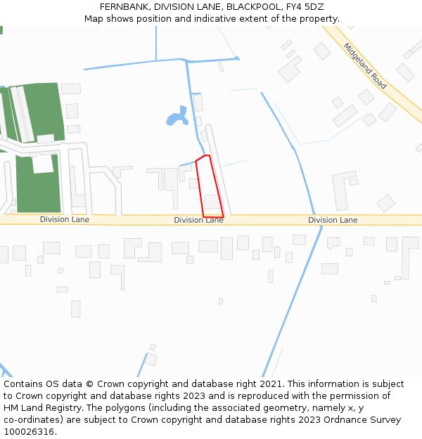 FERNBANK, DIVISION LANE, BLACKPOOL, FY4 5DZ: Location map and indicative extent of plot