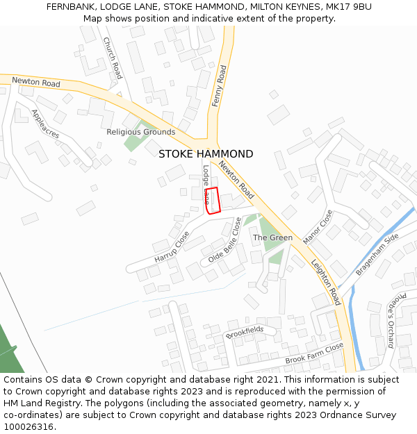 FERNBANK, LODGE LANE, STOKE HAMMOND, MILTON KEYNES, MK17 9BU: Location map and indicative extent of plot