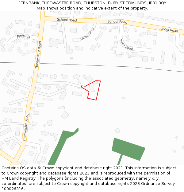 FERNBANK, THEDWASTRE ROAD, THURSTON, BURY ST EDMUNDS, IP31 3QY: Location map and indicative extent of plot