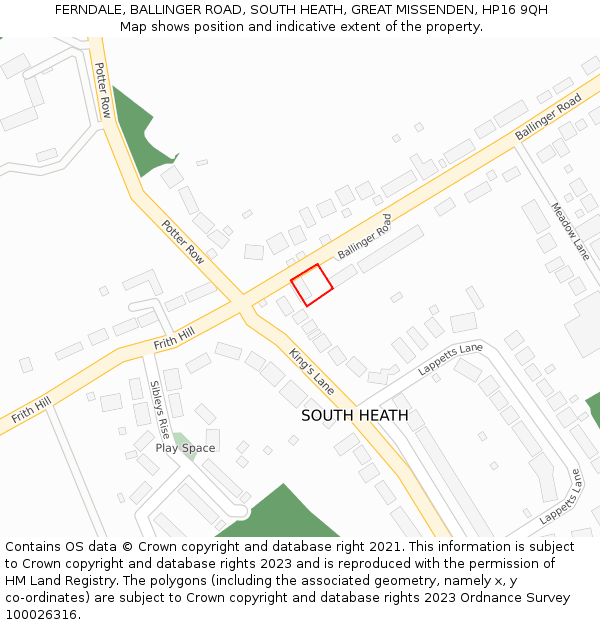 FERNDALE, BALLINGER ROAD, SOUTH HEATH, GREAT MISSENDEN, HP16 9QH: Location map and indicative extent of plot