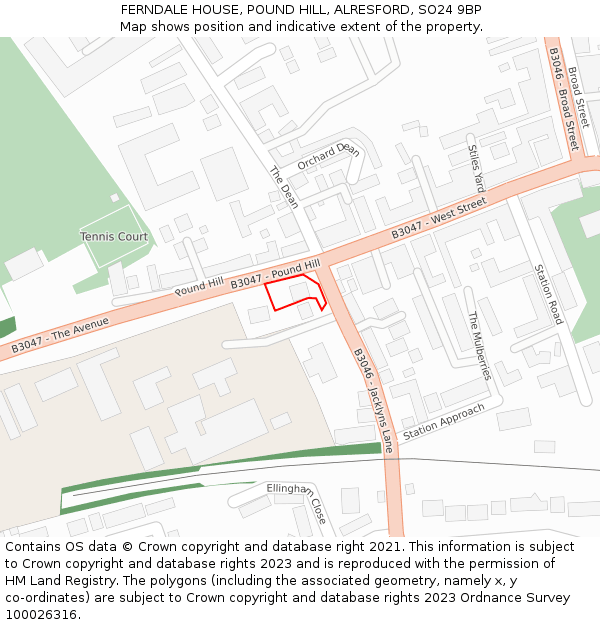 FERNDALE HOUSE, POUND HILL, ALRESFORD, SO24 9BP: Location map and indicative extent of plot