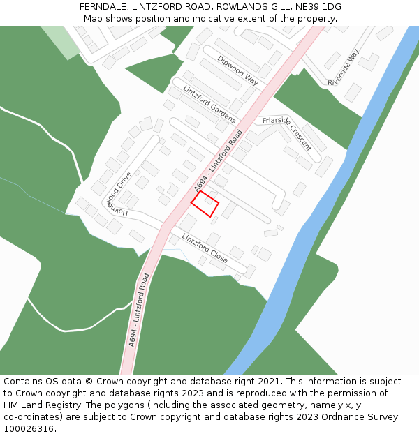 FERNDALE, LINTZFORD ROAD, ROWLANDS GILL, NE39 1DG: Location map and indicative extent of plot