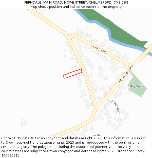 FERNDALE, MAIN ROAD, HOWE STREET, CHELMSFORD, CM3 1BG: Location map and indicative extent of plot