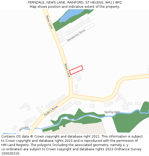 FERNDALE, NEWS LANE, RAINFORD, ST HELENS, WA11 8PQ: Location map and indicative extent of plot