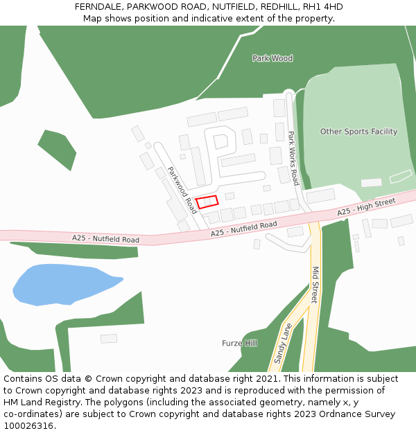 FERNDALE, PARKWOOD ROAD, NUTFIELD, REDHILL, RH1 4HD: Location map and indicative extent of plot