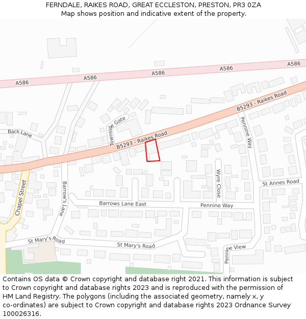 FERNDALE, RAIKES ROAD, GREAT ECCLESTON, PRESTON, PR3 0ZA: Location map and indicative extent of plot