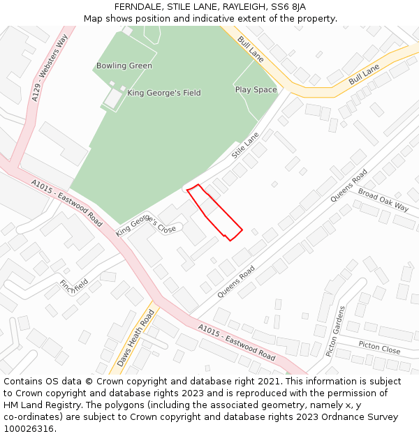 FERNDALE, STILE LANE, RAYLEIGH, SS6 8JA: Location map and indicative extent of plot