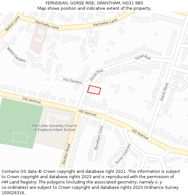 FERNDEAN, GORSE RISE, GRANTHAM, NG31 9BS: Location map and indicative extent of plot