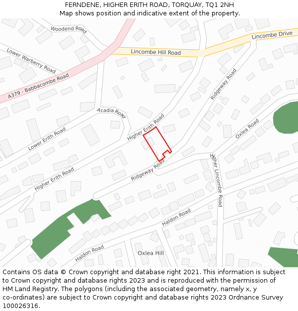FERNDENE, HIGHER ERITH ROAD, TORQUAY, TQ1 2NH: Location map and indicative extent of plot
