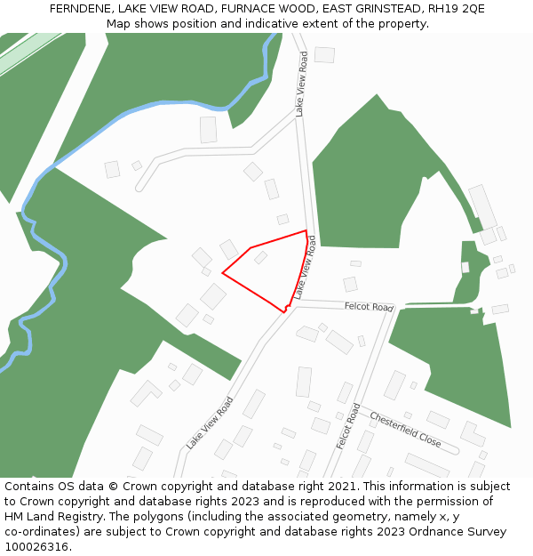 FERNDENE, LAKE VIEW ROAD, FURNACE WOOD, EAST GRINSTEAD, RH19 2QE: Location map and indicative extent of plot