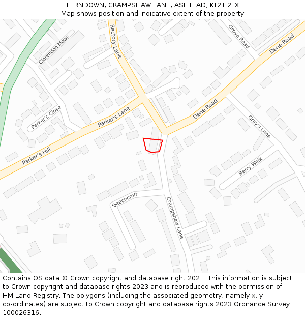 FERNDOWN, CRAMPSHAW LANE, ASHTEAD, KT21 2TX: Location map and indicative extent of plot