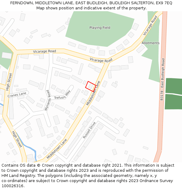 FERNDOWN, MIDDLETOWN LANE, EAST BUDLEIGH, BUDLEIGH SALTERTON, EX9 7EQ: Location map and indicative extent of plot