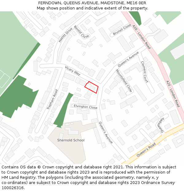 FERNDOWN, QUEENS AVENUE, MAIDSTONE, ME16 0ER: Location map and indicative extent of plot