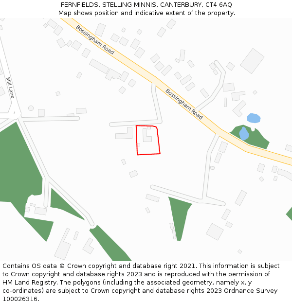 FERNFIELDS, STELLING MINNIS, CANTERBURY, CT4 6AQ: Location map and indicative extent of plot